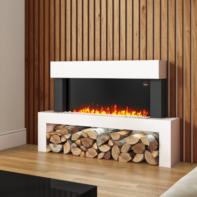 White Freestanding Electric Fireplace Suite with LED Lights - Amberglo