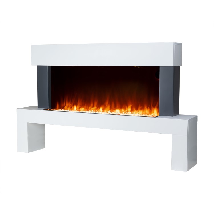 GRADE A1 - AmberGlo White Floor Standing Electric Fireplace Suite - Log & Crystal Fuel Bed