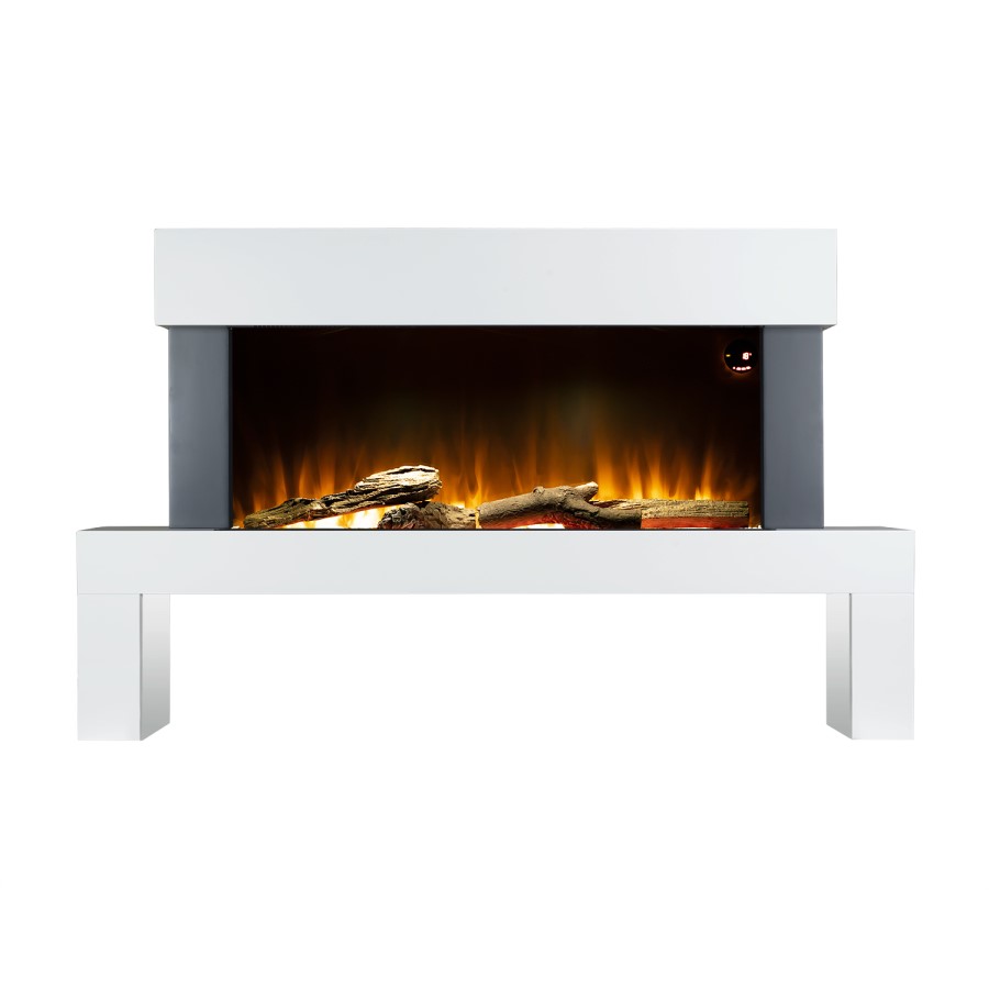 GRADE A2 - AmberGlo Floor Standing Electric Fireplace Suite in White - Log & Crystal Fuel Bed
