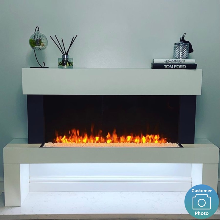 GRADE A2 - AmberGlo Floor Standing Electric Fireplace Suite in White - Log & Crystal Fuel Bed