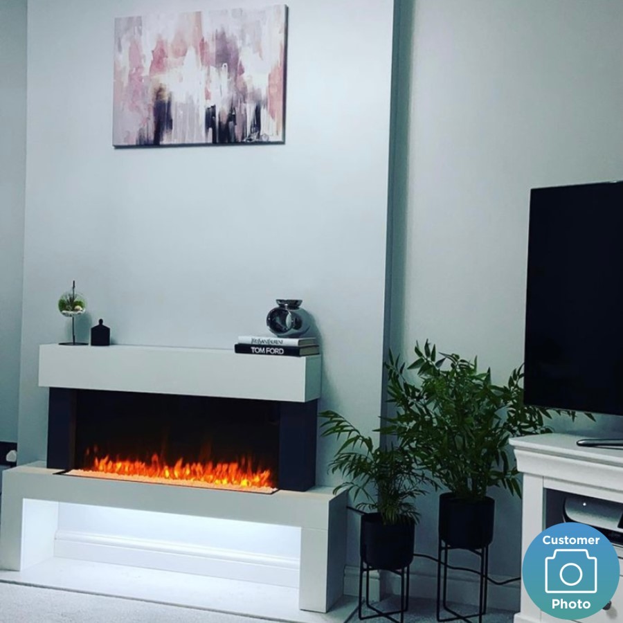 GRADE A2 - AmberGlo Floor Standing Electric Fireplace Suite in White - Log & Crystal Fuel Bed