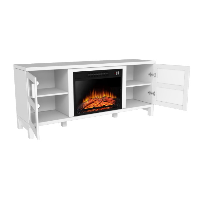 White Electric Fireplace TV Stand with Storage - Amberglo