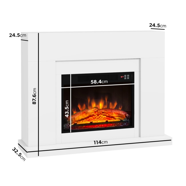 GRADE A1 - White Matte Electric Fire Suite with Surround - Amberglo