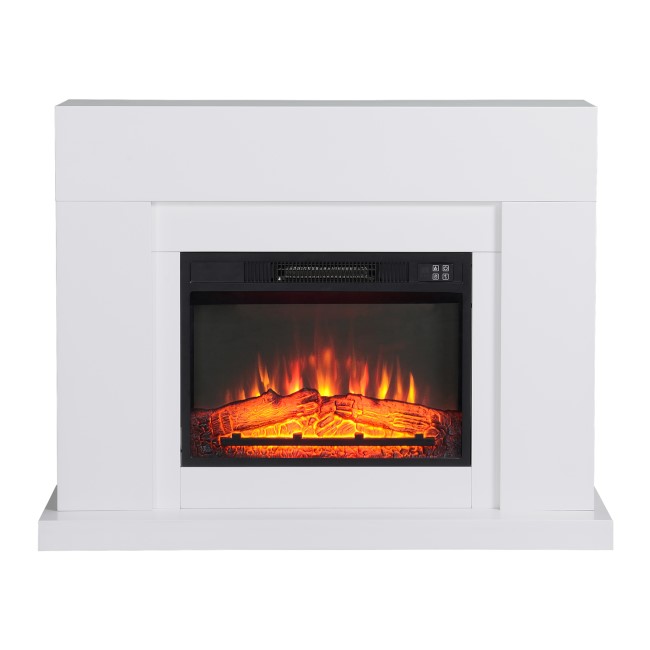 White Freestanding Electric Fireplace Suite with Realistic Log Effect - Amberglo