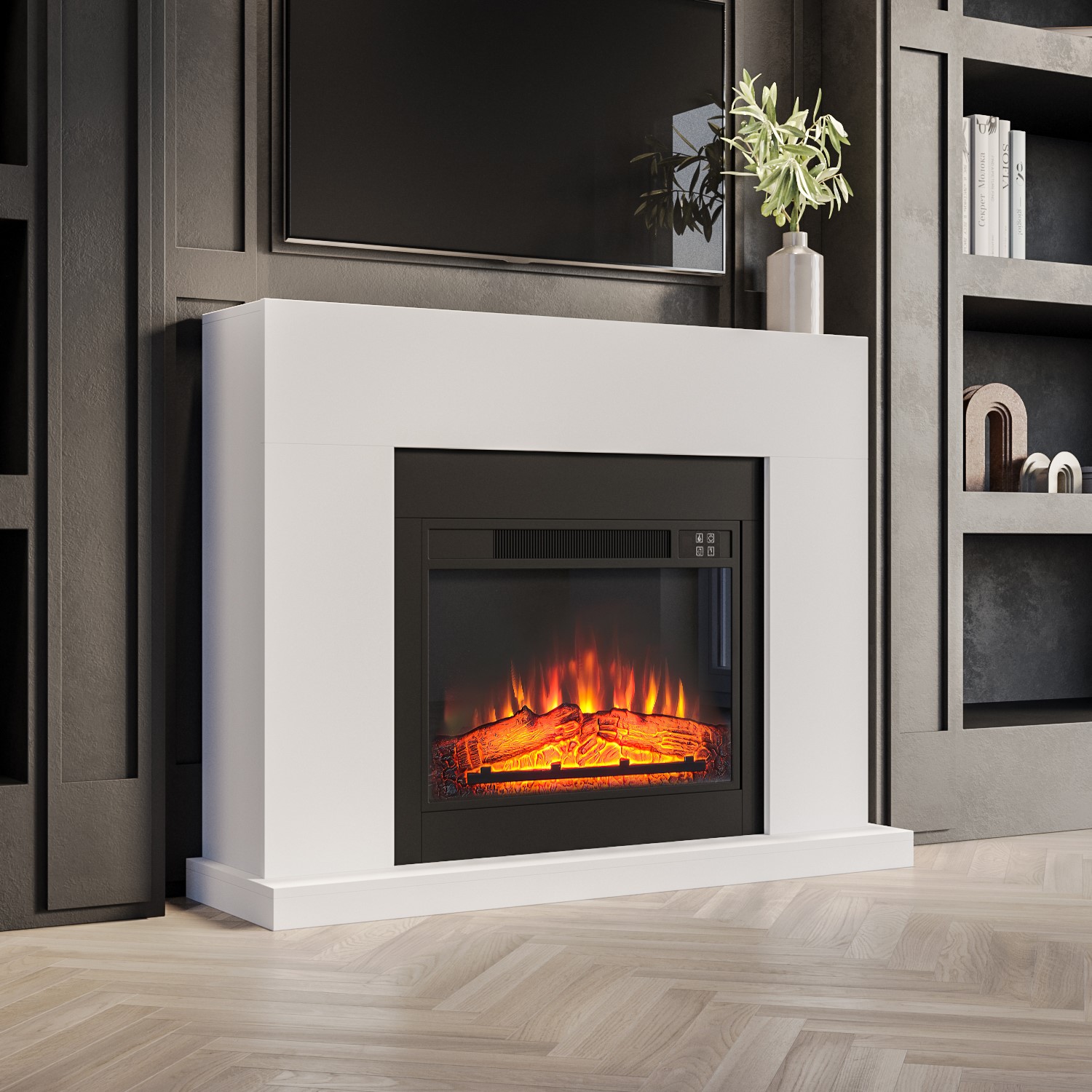 White and Black Freestanding Electric Fireplace Suite with Realistic ...
