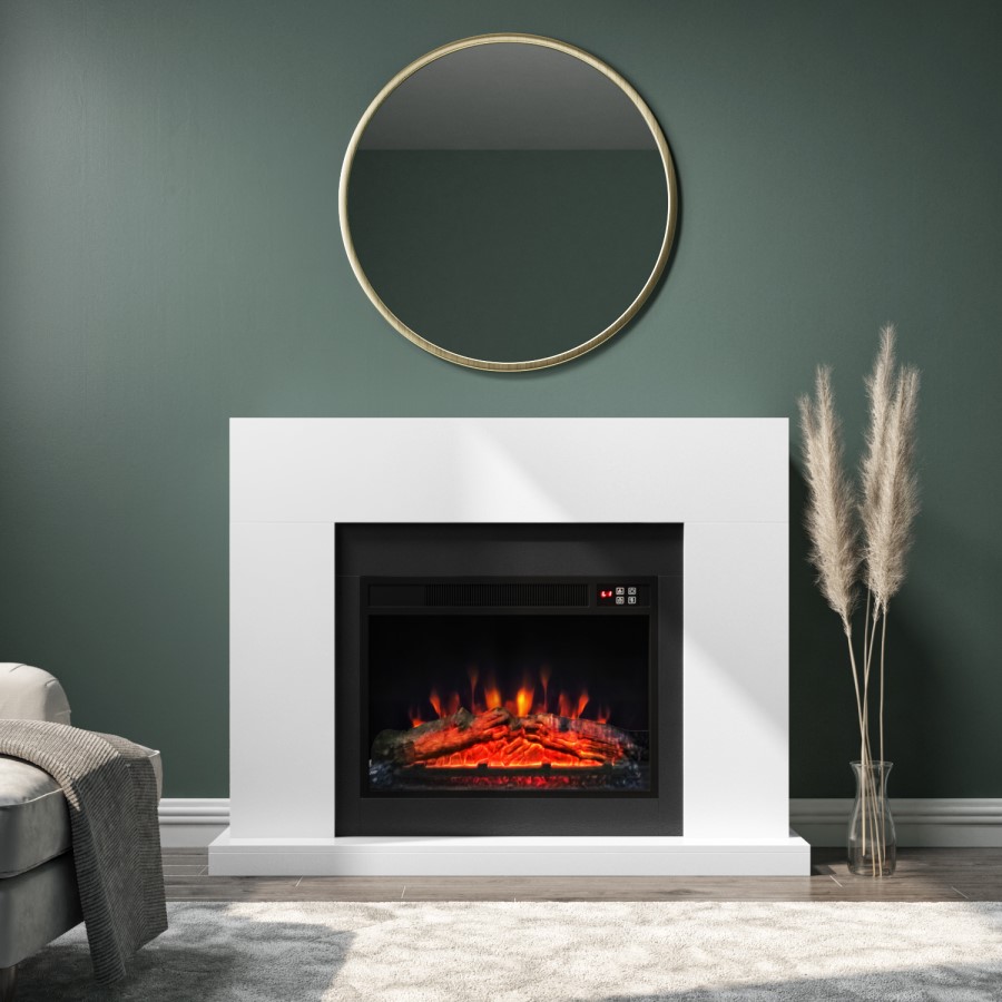 GRADE A3 - Black & White Freestanding Electric Fireplace Suite with Log Effect - Amberglo
