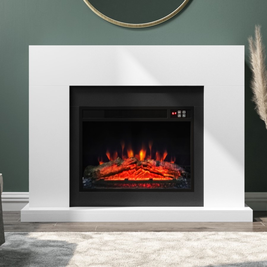 GRADE A3 - Black & White Freestanding Electric Fireplace Suite with Log Effect - Amberglo