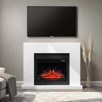 GRADE A3 - Black & White Freestanding Electric Fireplace Suite with Log Effect - Amberglo