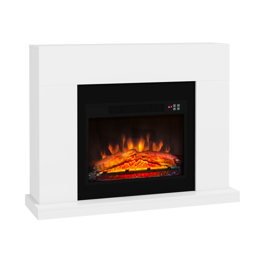 White and Black Freestanding Electric Fireplace Suite with Realistic Log Effect - Amberglo
