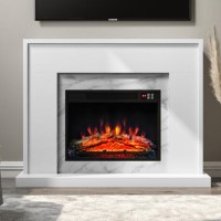 GRADE A2 - White Marble Freestanding Electric Fireplace Suite with Log Effect - Amberglo
