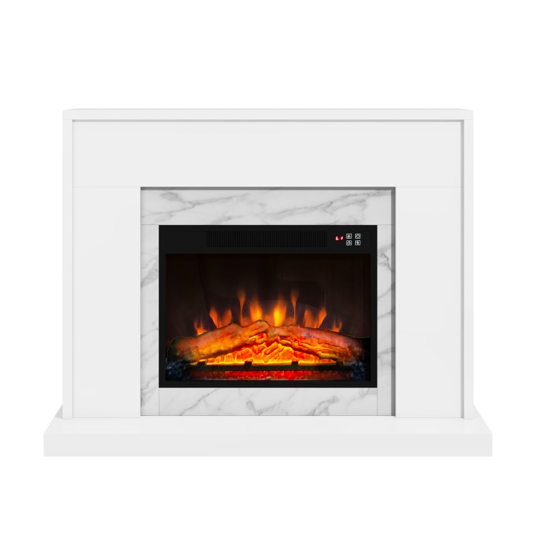 White and Marble Effect Freestanding Electric Fireplace Suite with Log Effect - Amberglo