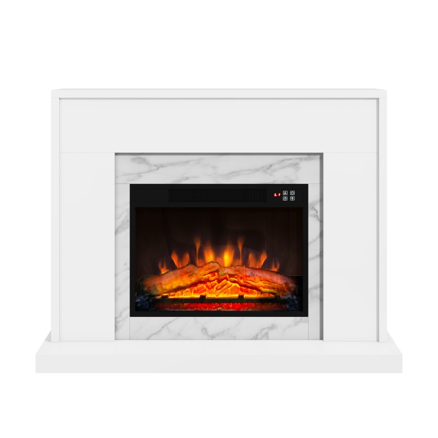 GRADE A2 - White Marble Freestanding Electric Fireplace Suite with Log Effect - Amberglo