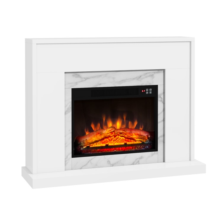 White and Marble Effect Freestanding Electric Fireplace Suite with Log Effect - Amberglo