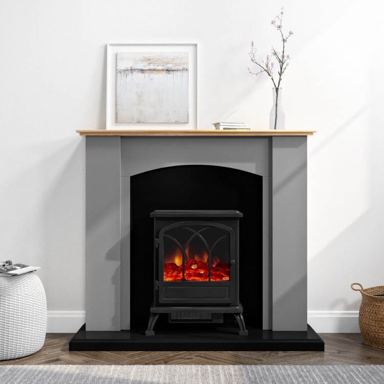 Grey and Wood Two Tone Freestanding Electric Fireplace Suite with Black Stove - Amberglo