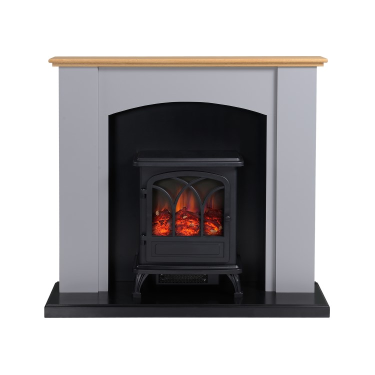 Grey and Wood Two Tone Freestanding Electric Fireplace Suite with Black Stove - Amberglo