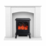 ONLY OPENED - White Freestanding Electric Fireplace Suite with Black Stove - Amberglo