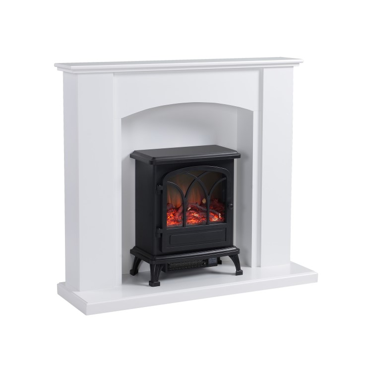 White Freestanding Electric Fireplace Suite with Black Stove - Amberglo