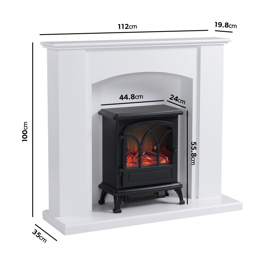 ONLY OPENED - White Freestanding Electric Fireplace Suite with Black Stove - Amberglo