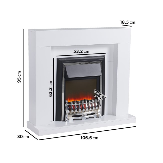 White Freestanding Electric Fireplace Suite with Solid Metal Grate - Amberglo