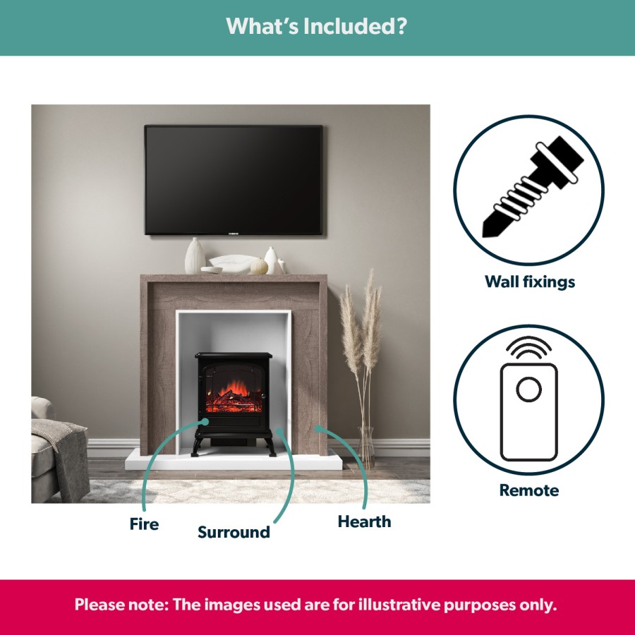 GRADE A1 - Freestanding White Electric Fireplace Suite with Metal Insert - Amberglo