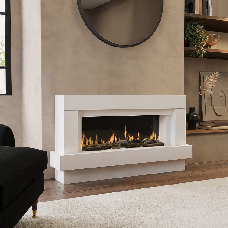 White 48inch WiFi Enabled Wall Mounted Electric Fireplace - AmberGlo