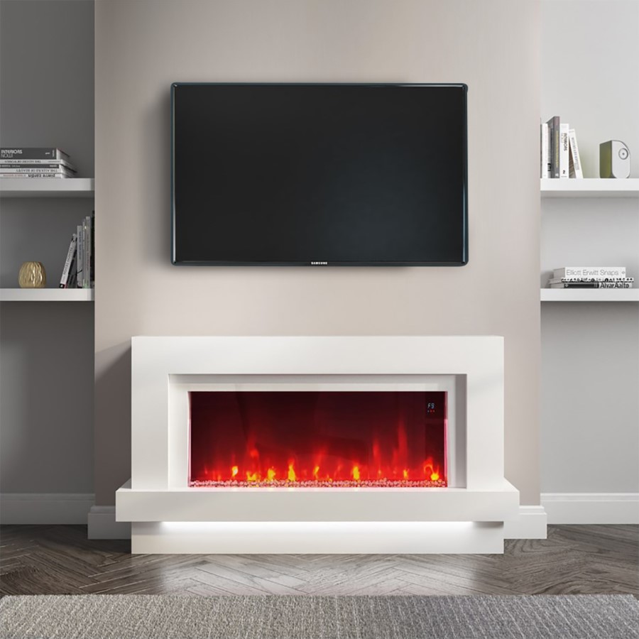GRADE A2 - White Freestanding Alexa Electric Fireplace with LED Lights- Amberglo