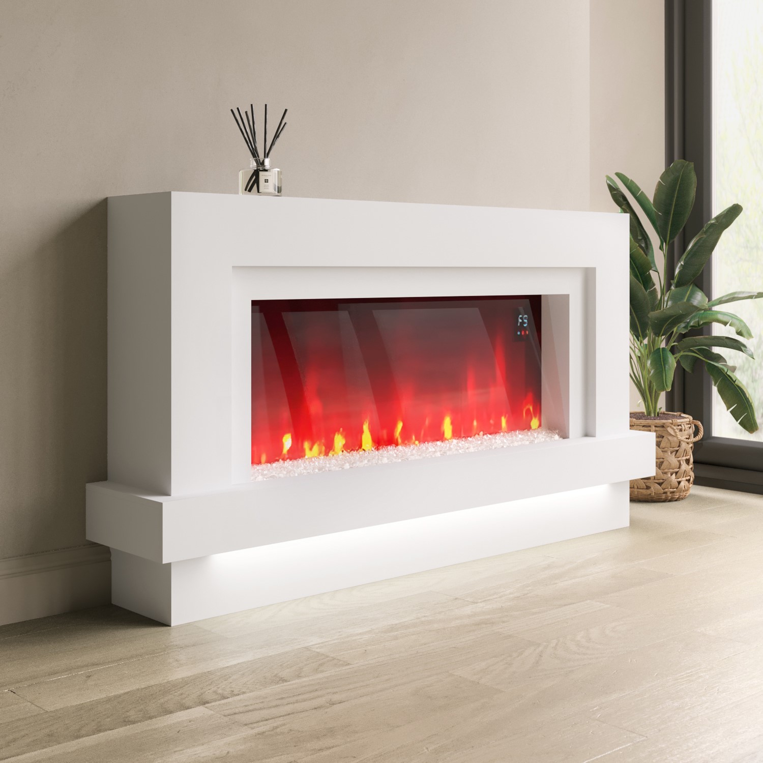 Photo of White freestanding electric fireplace with led lights 48 inch - amberglo