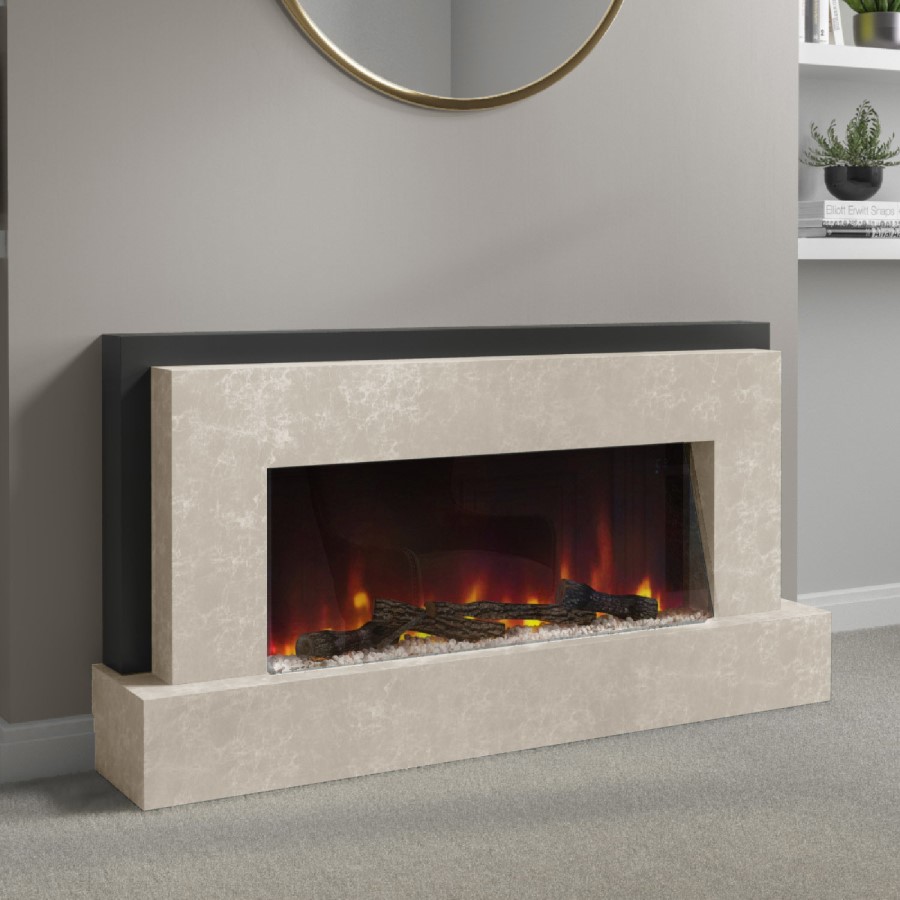 GRADE A3 - Beige Concrete Effect Freestanding Alexa Electric Fireplace - Amberglo