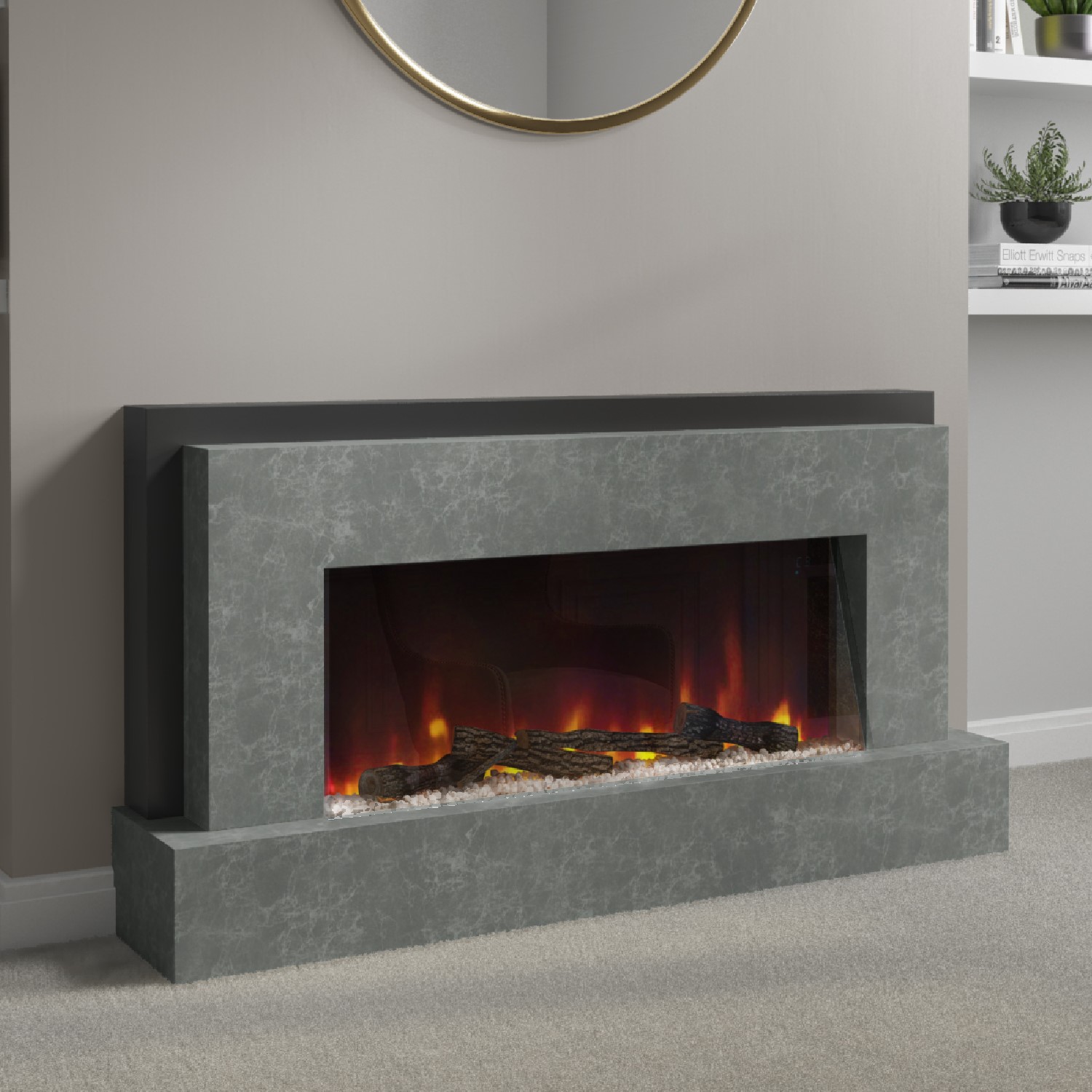 GRADE A3 AmberGlo Smart Grey Electric Fire Suite Wifi Alexa Enabled