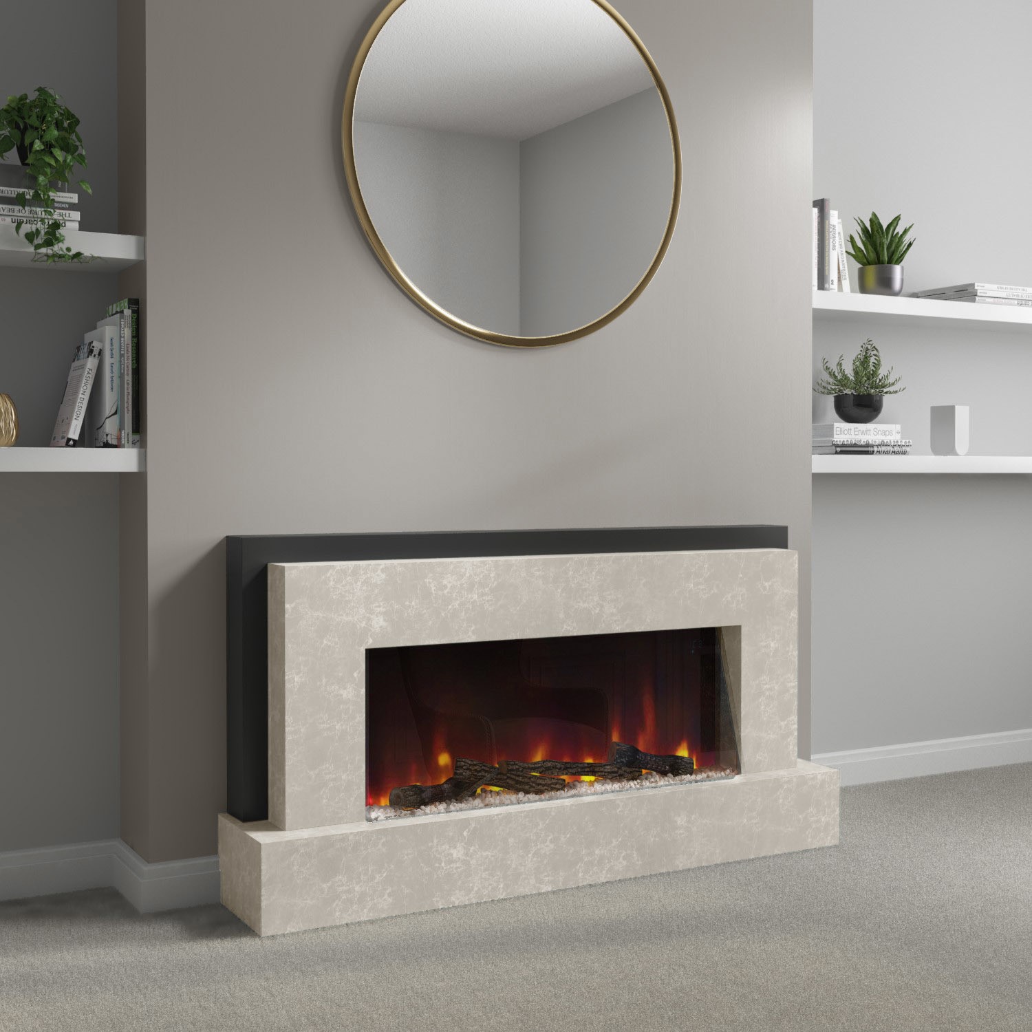 GRADE A1 Beige Concrete Effect Freestanding Alexa Electric Fireplace Amberglo