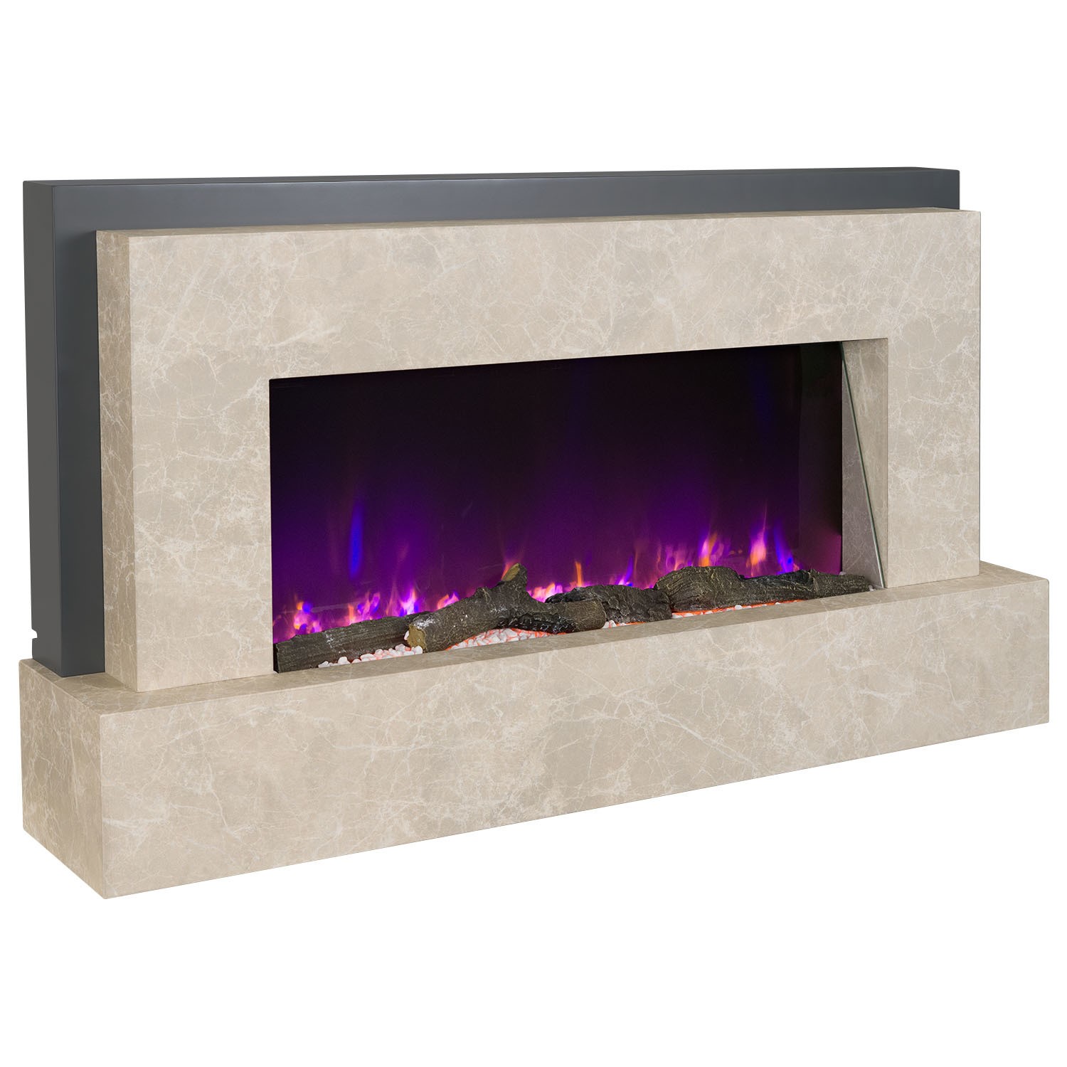 Beige Concrete Effect Freestanding Alexa Electric Fireplace Amberglo