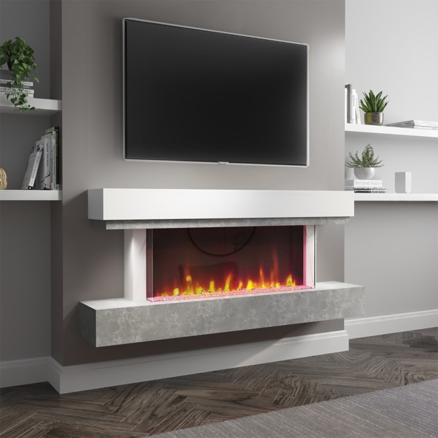 GRADE A2 - AmberGlo Grey and White Electric Fire Suite with LED Lights - Wifi & Alexa Compatible