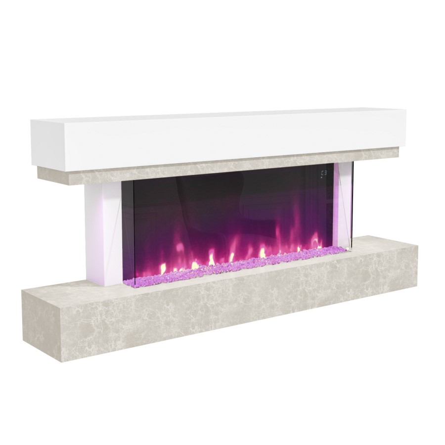 GRADE A2 - White and Grey Concrete Effect Wall Mounted Alexa Electric Fireplace - Amberglo