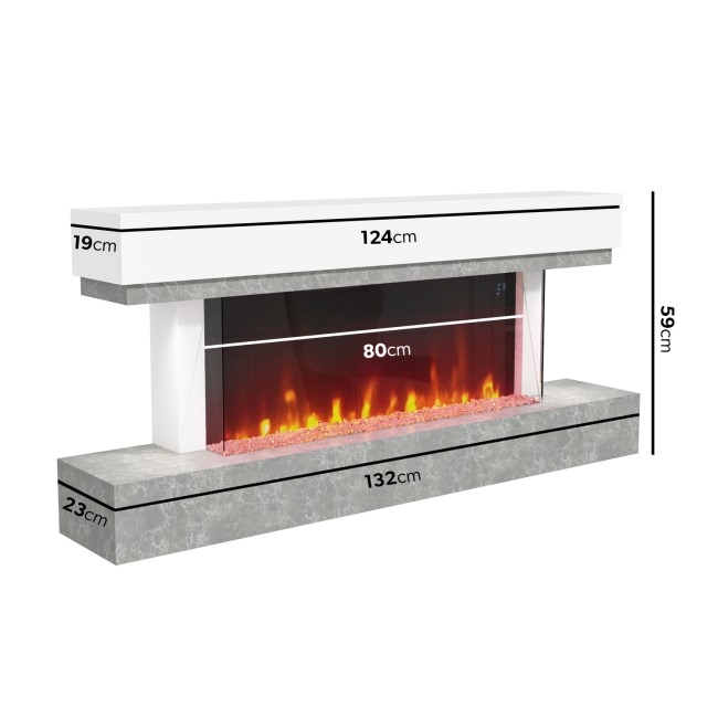 GRADE A2 - AmberGlo Grey and White Electric Fire Suite with LED Lights - Wifi & Alexa Compatible