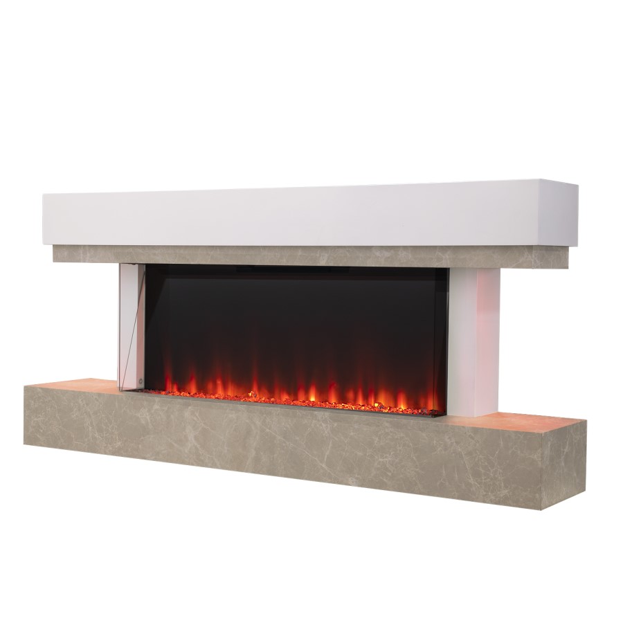 GRADE A2 - AmberGlo Grey and White Electric Fire Suite with LED Lights - Wifi & Alexa Compatible