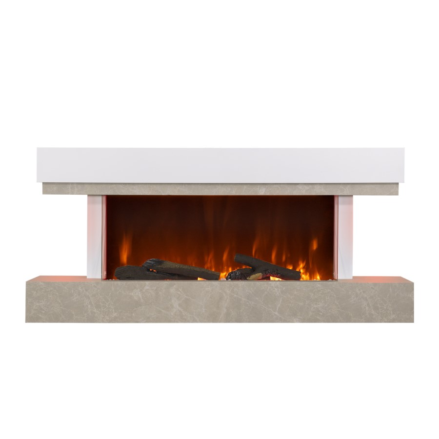 GRADE A2 - AmberGlo Grey and White Electric Fire Suite with LED Lights - Wifi & Alexa Compatible