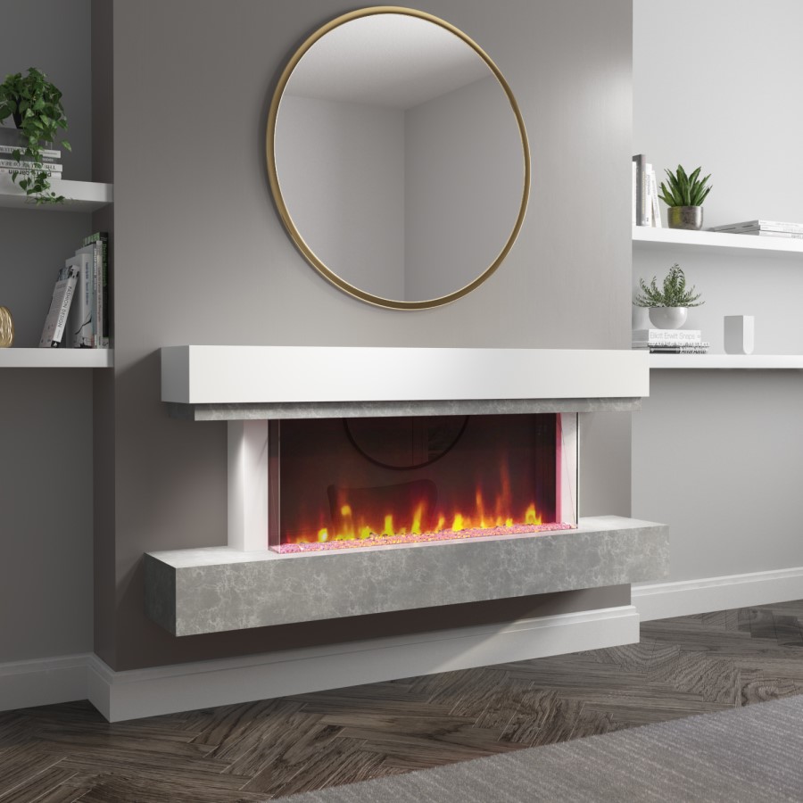 GRADE A2 - AmberGlo Grey and White Electric Fire Suite with LED Lights - Wifi & Alexa Compatible