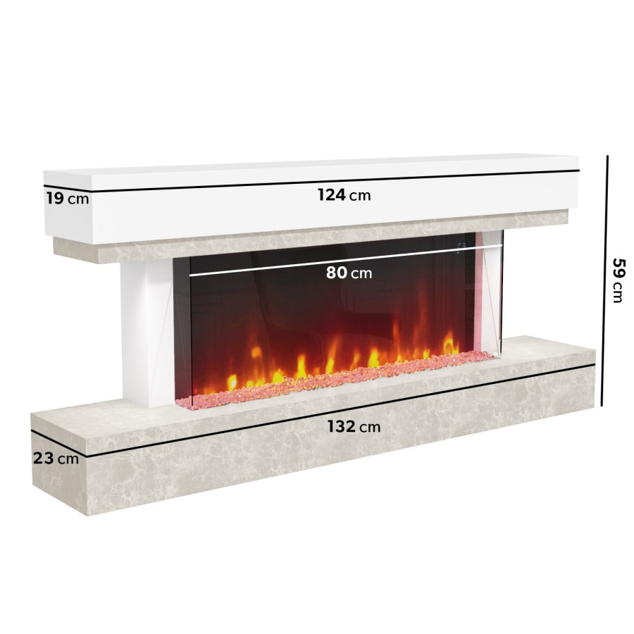 GRADE A2 - White and Grey Concrete Effect Wall Mounted Alexa Electric Fireplace - Amberglo