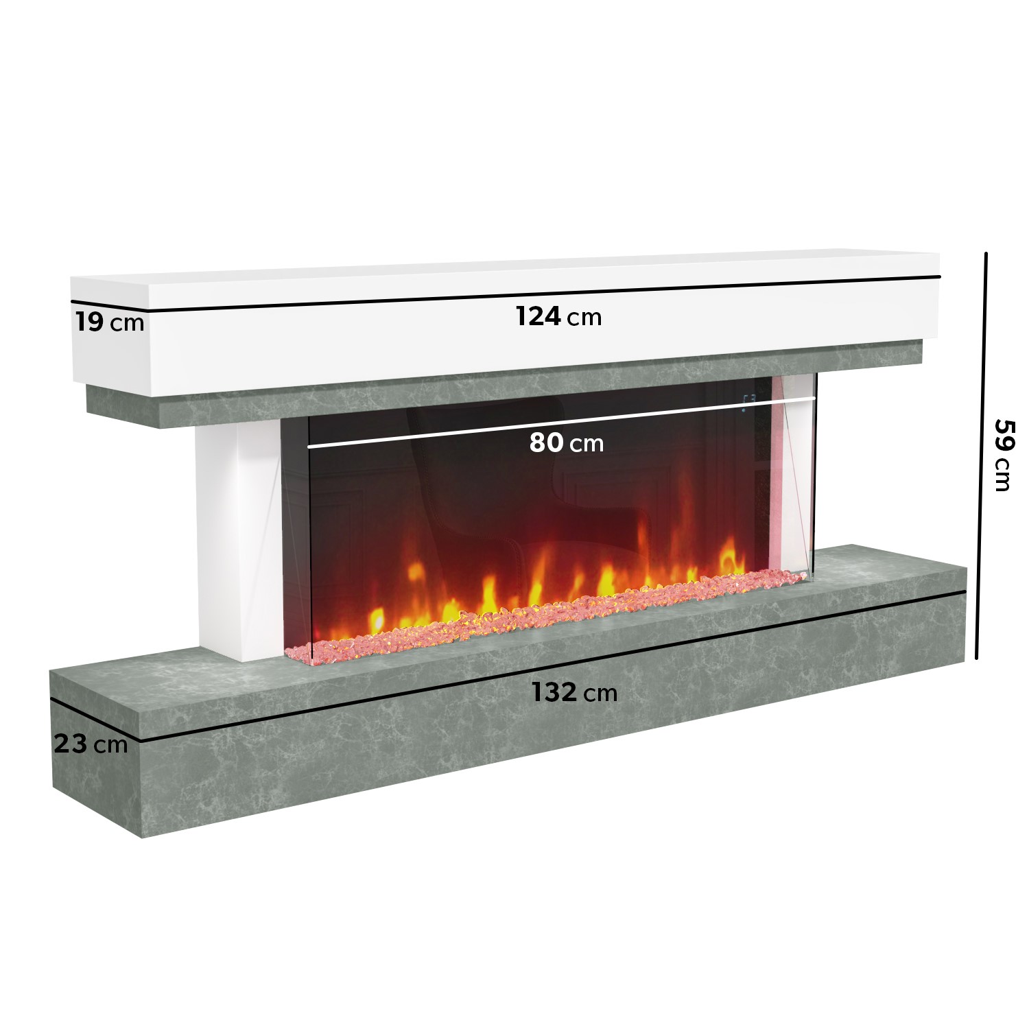 GRADE A3 - White and Grey Concrete Effect Wall Mounted Alexa Electric  Fireplace - Amberglo - Furniture123