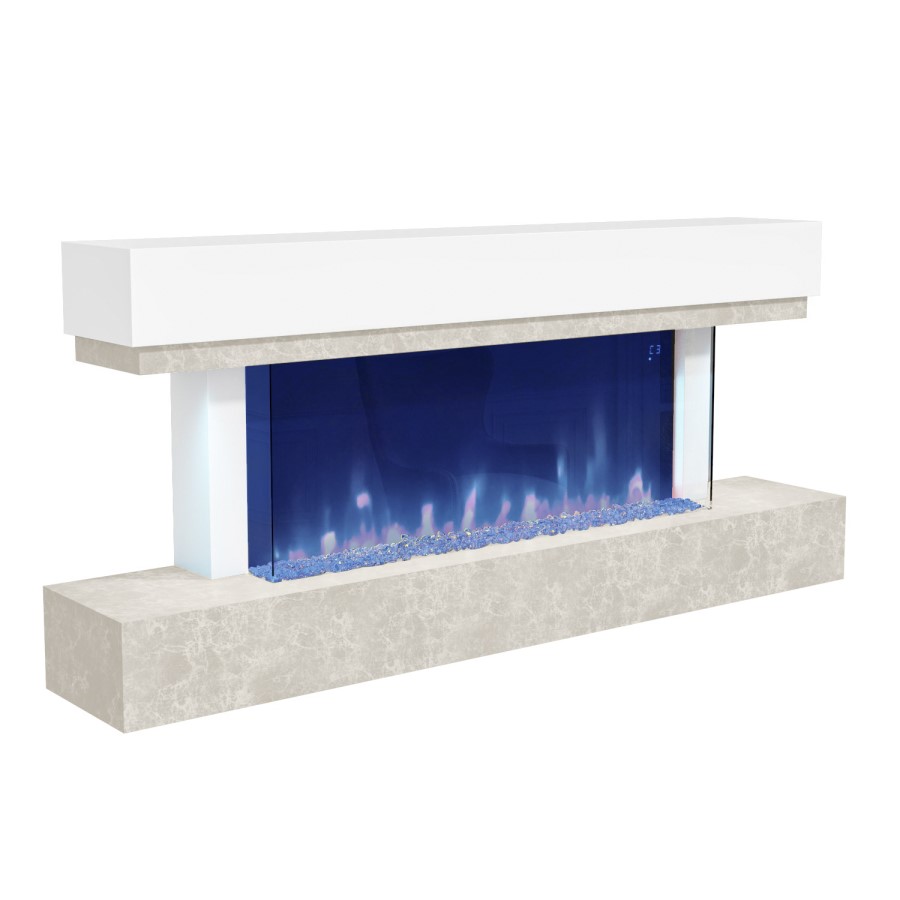 White and Beige Concrete Effect Wall Mounted Alexa Electric Fireplace - Amberglo