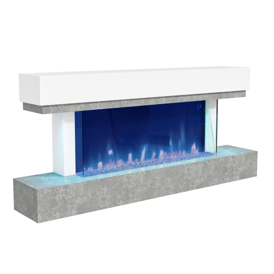 GRADE A3 - White and Grey Concrete Effect Wall Mounted Alexa Electric Fireplace - Amberglo