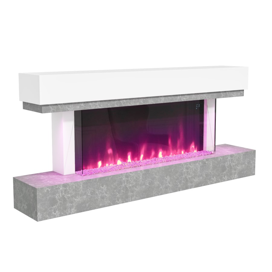 GRADE A3 - White and Grey Concrete Effect Wall Mounted Alexa Electric Fireplace - Amberglo