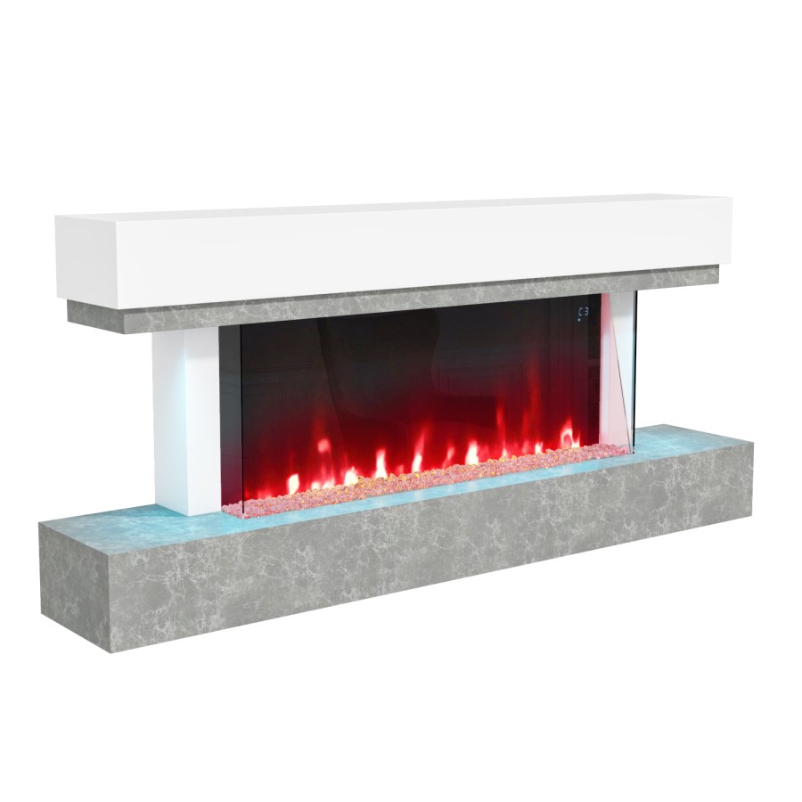 GRADE A2 - AmberGlo Grey and White Electric Fire Suite with LED Lights - Wifi & Alexa Compatible