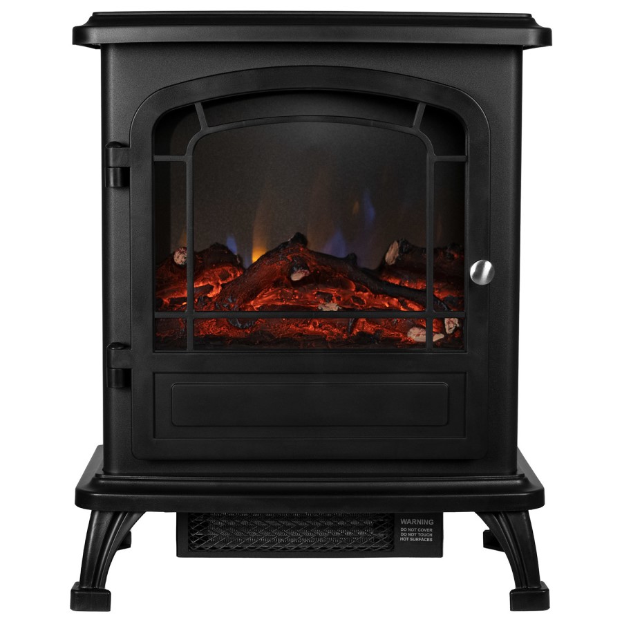 GRADE A1 - Brown and Black Oak Effect Freestanding Electric Fireplace Suite with Black Stove- AmberGlo 