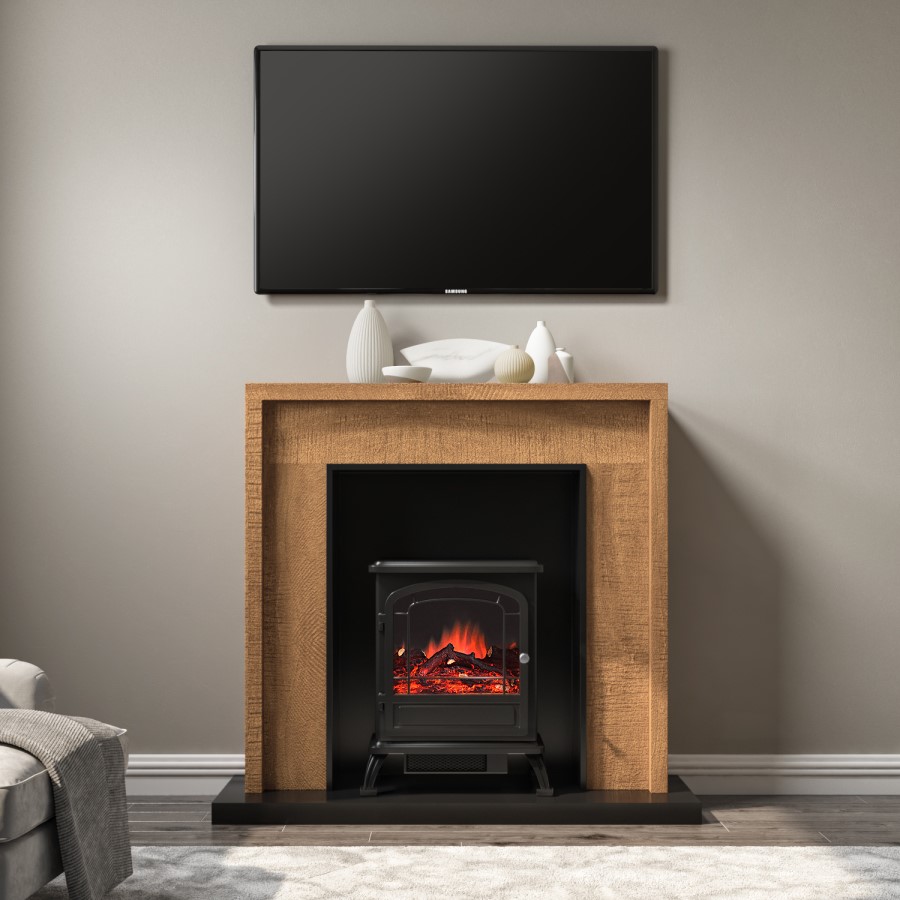 GRADE A1 - Oak Effect Electric Fireplace Suite with Black Stove- AmberGlo
