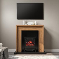 GRADE A1 - Oak Effect Electric Fireplace Suite with Black Stove- AmberGlo