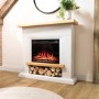 GRADE A1 - White & Oak Effect Freestanding Electric Fire Suite with Log Storage - AmberGlo