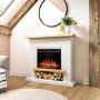 GRADE A1 - White & Oak Effect Freestanding Electric Fire Suite with Log Storage - AmberGlo