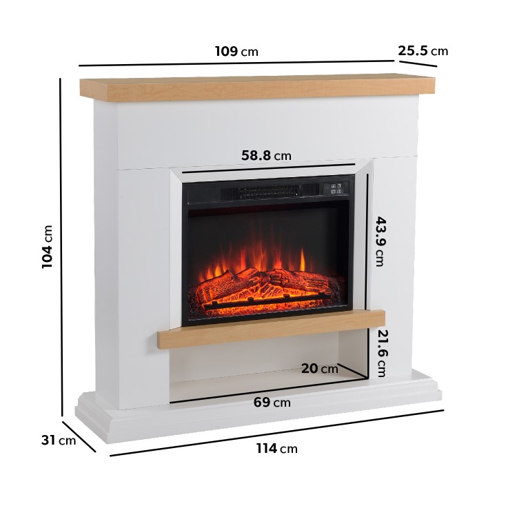 Amberglo White & Oak Effect Freestanding Electric Fire Suite with Log Storage - LAST FEW IN STOCK