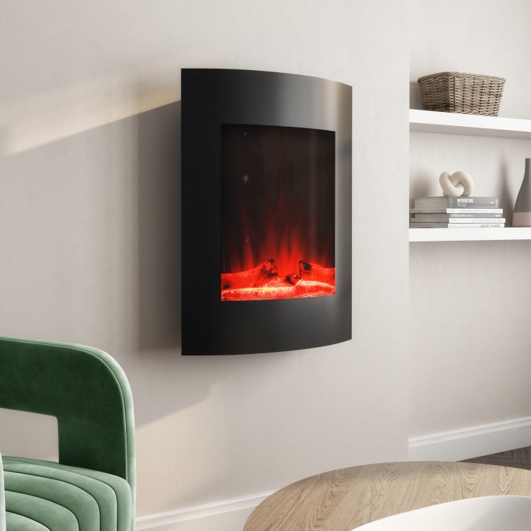 GRADE A1 - Black Vertical Curved Wall Mounted Electric Fire with LED Lights - AmberGlo